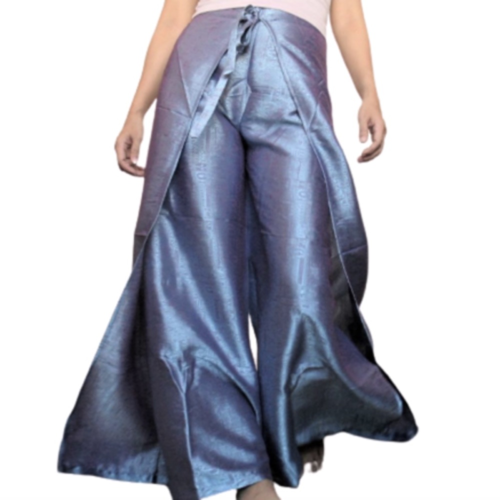 Thai Silk Yoga Pants AKA Fisherman Pants One Size LIGHT BLUE